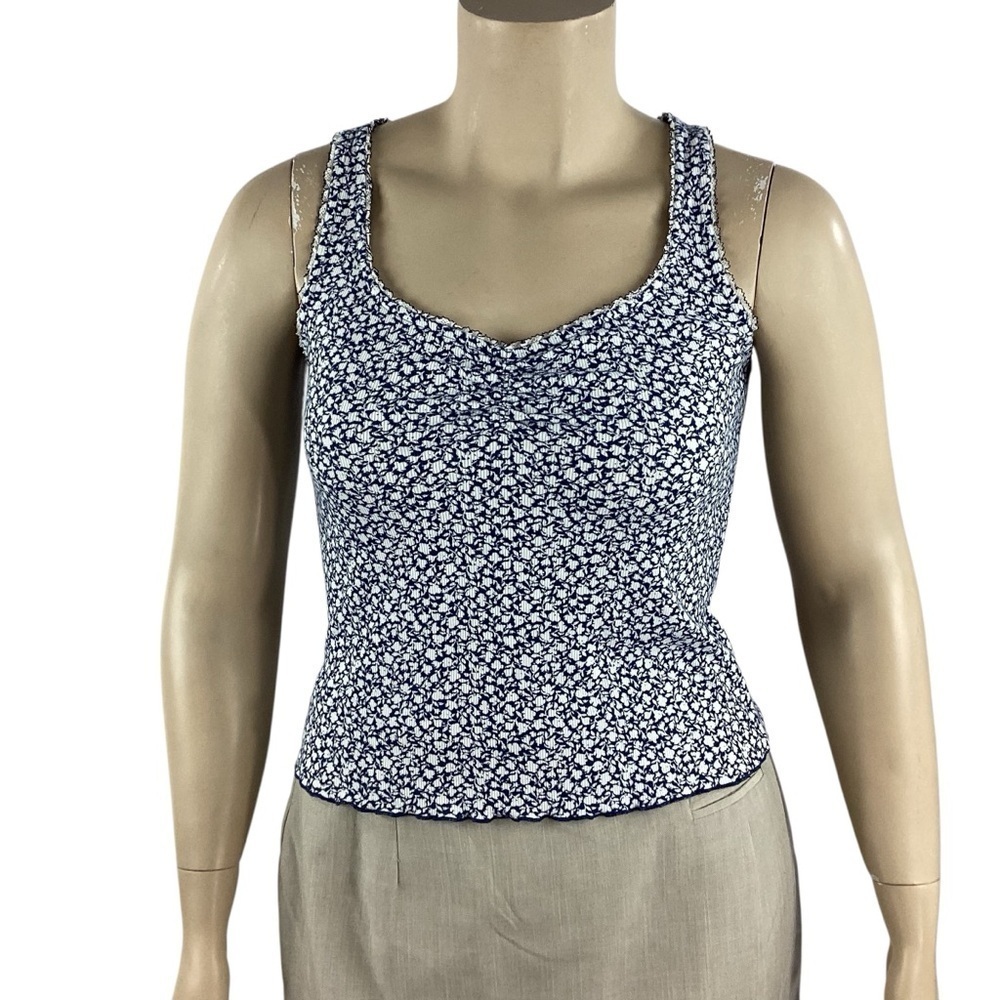Old Navy Blue Floral Ribbed Tank Top Large